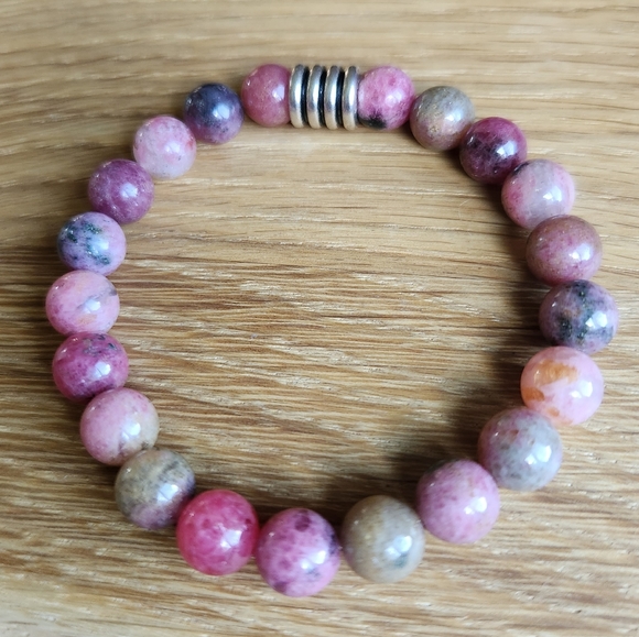 Hand Crafted Jewelry - Pink Rhodonite Gemstone Beads Bracelet